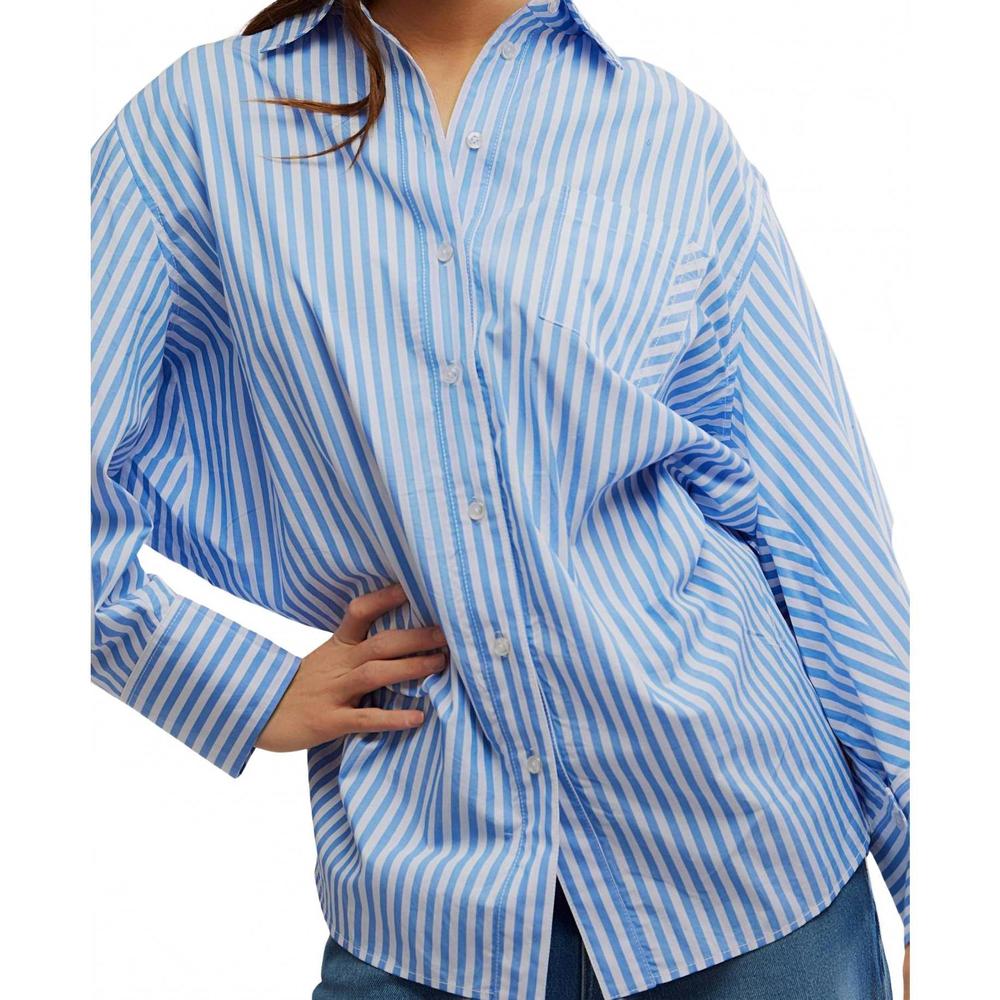 NEW FREE PEOPLE sabine striped articulated shirt in oxford stripe - blue combo - Picture 5 of 5